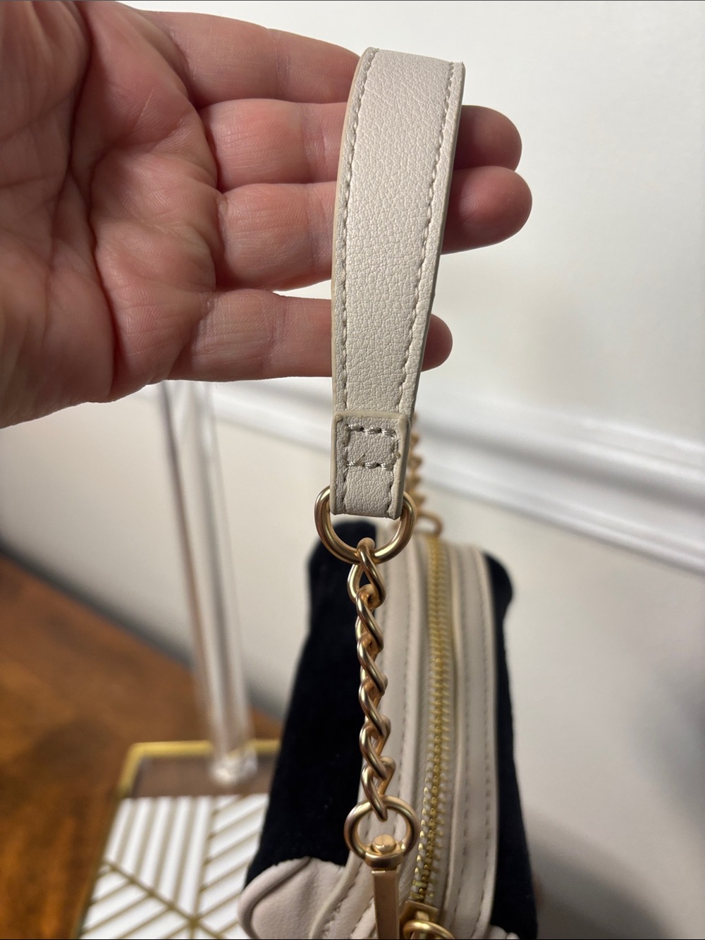 Juicy Couture Black Velvet Mini Bag with Gold Chain & Cream Trim - Picture 5 of 16